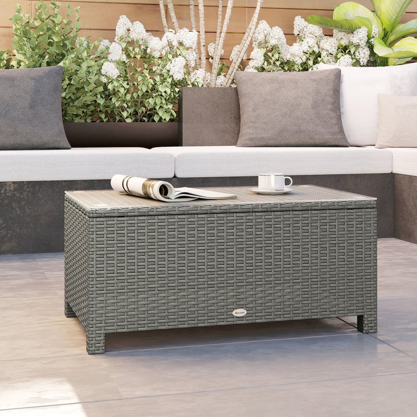 Rattan Garden Coffee Table with Glass Top