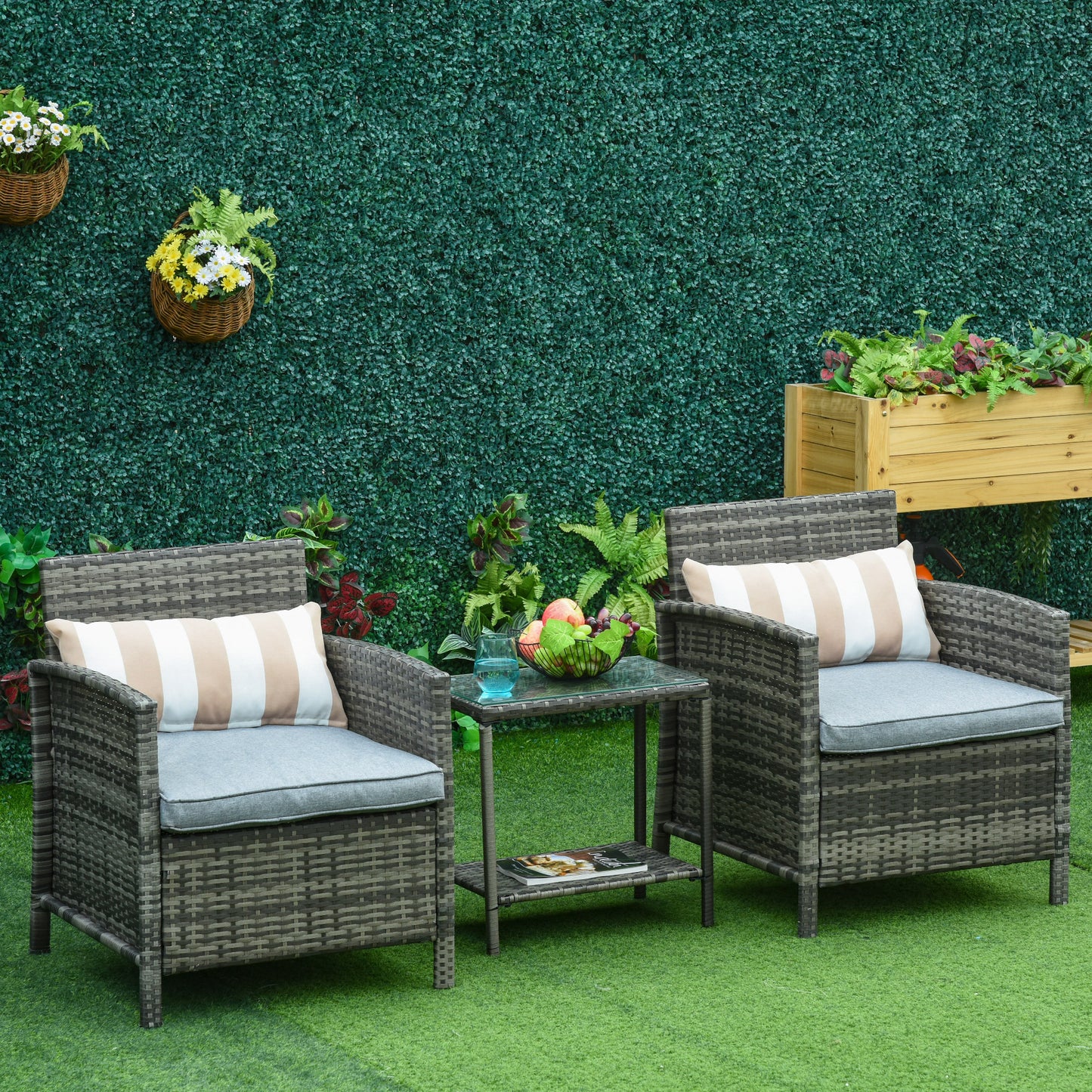 3 Pieces Rattan Bistro Set, Wicker Garden Furniture Set