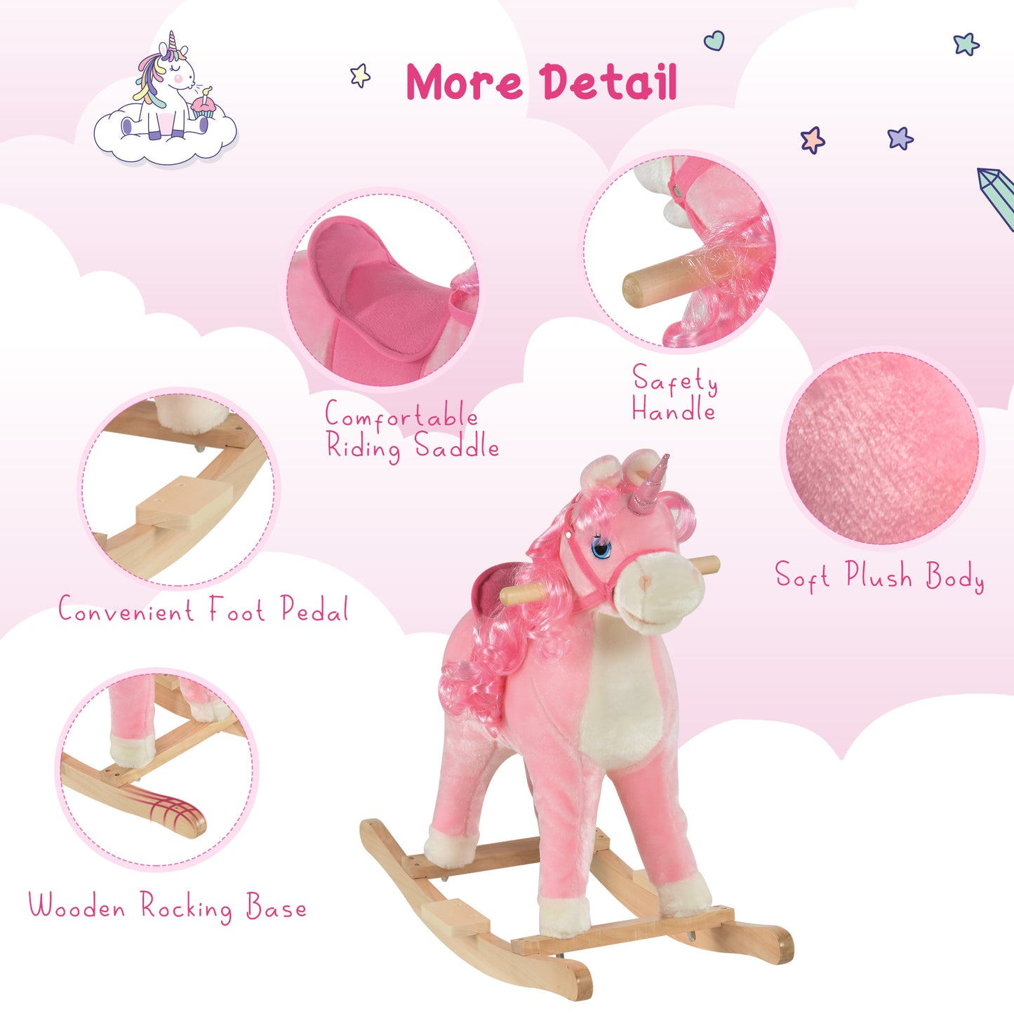 Kids Plush Rocking Horse Ride On Unicorn w/ Sound Moving Mouth
