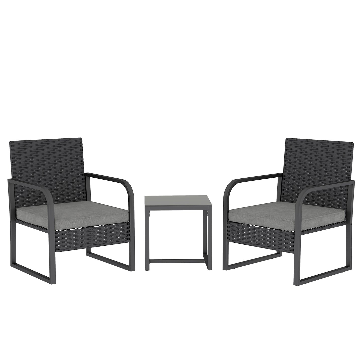 Rattan Bistro Set, 3 Piece Garden Furniture Set with Cushions