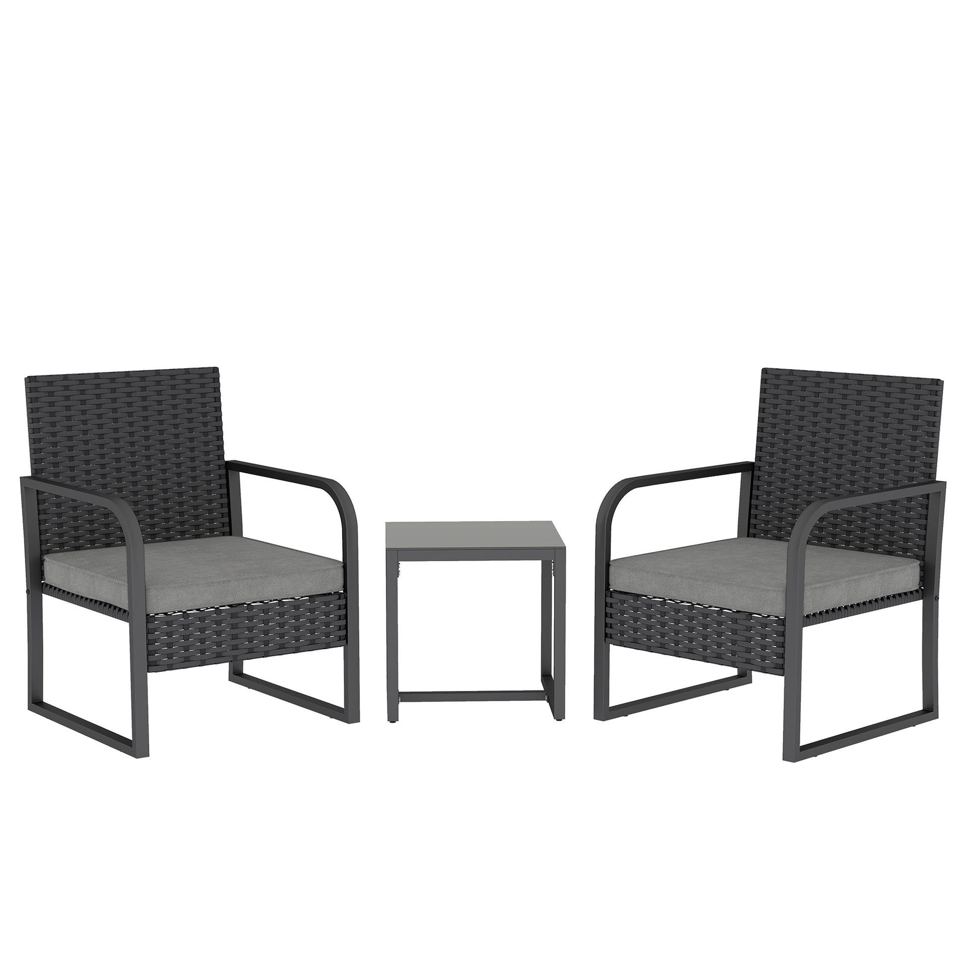 Rattan Bistro Set, 3 Piece Garden Furniture Set with Cushions