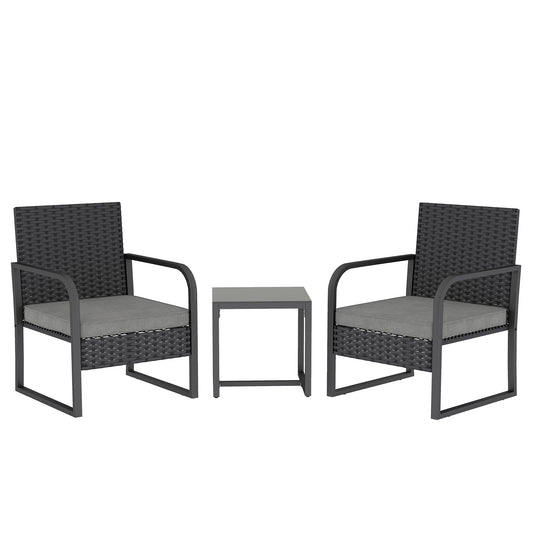 Rattan Bistro Set, 3 Piece Garden Furniture Set with Cushions