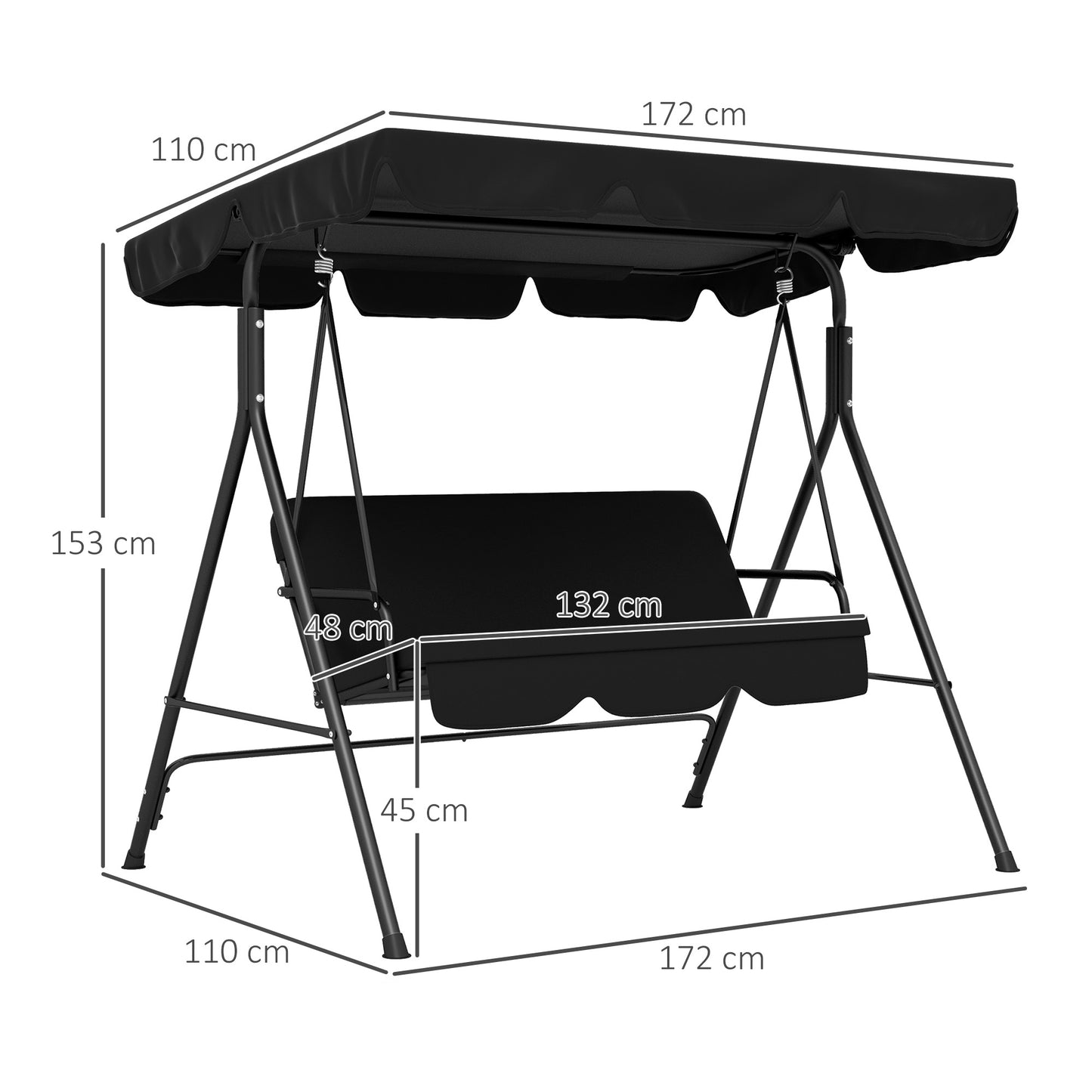 Three-Seater Garden Swing Chair, with Adjustable Canopy
