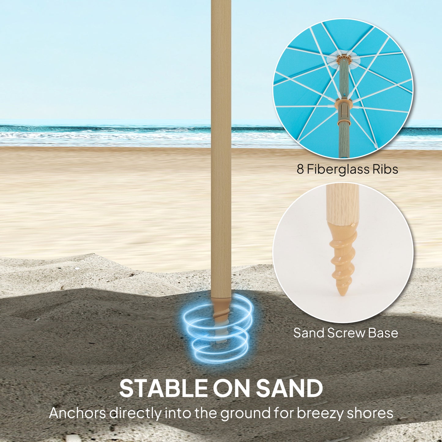 1.7 m Beach Umbrella with Sand Anchor (1)