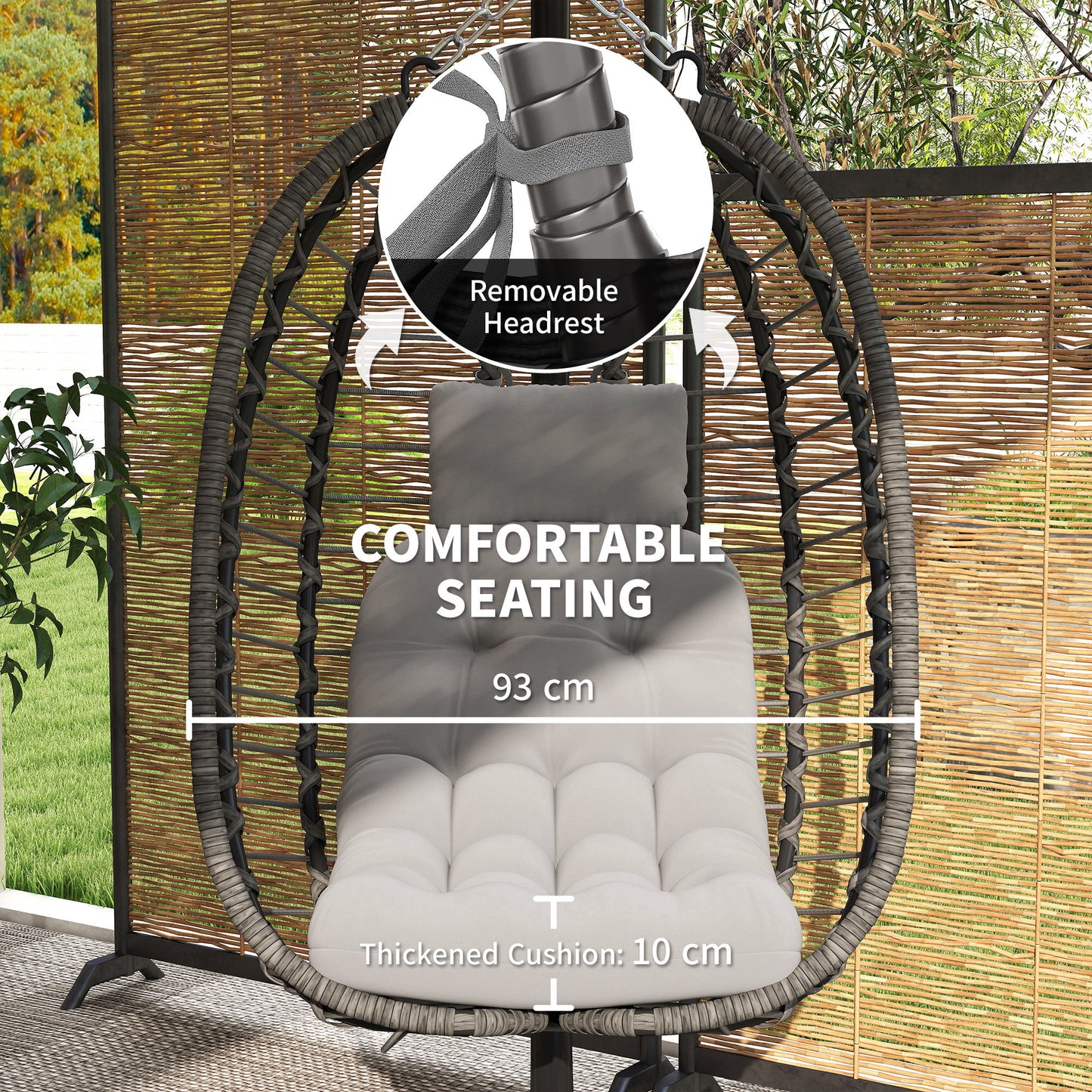 Rattan Hanging Egg Chair, Foldable Wicker Hammock Swing Chair
