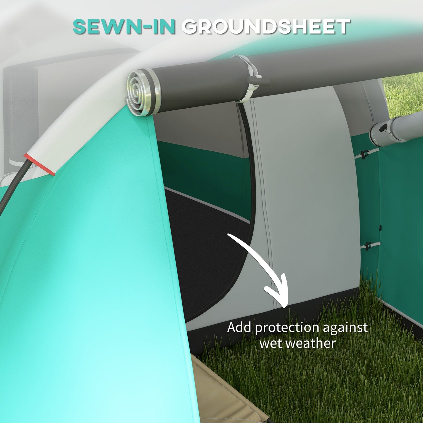 Three-Man, 3000mm Water-Resistant Two-Room Tunnel Tent