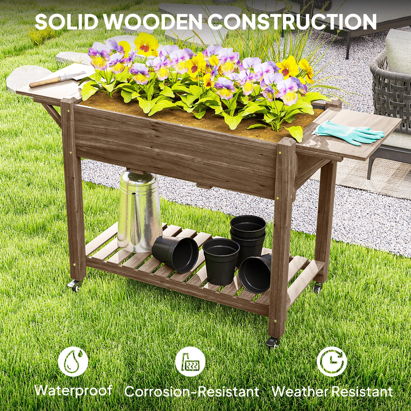 46 x 94cm Wooden Raised Planter, with Shelves