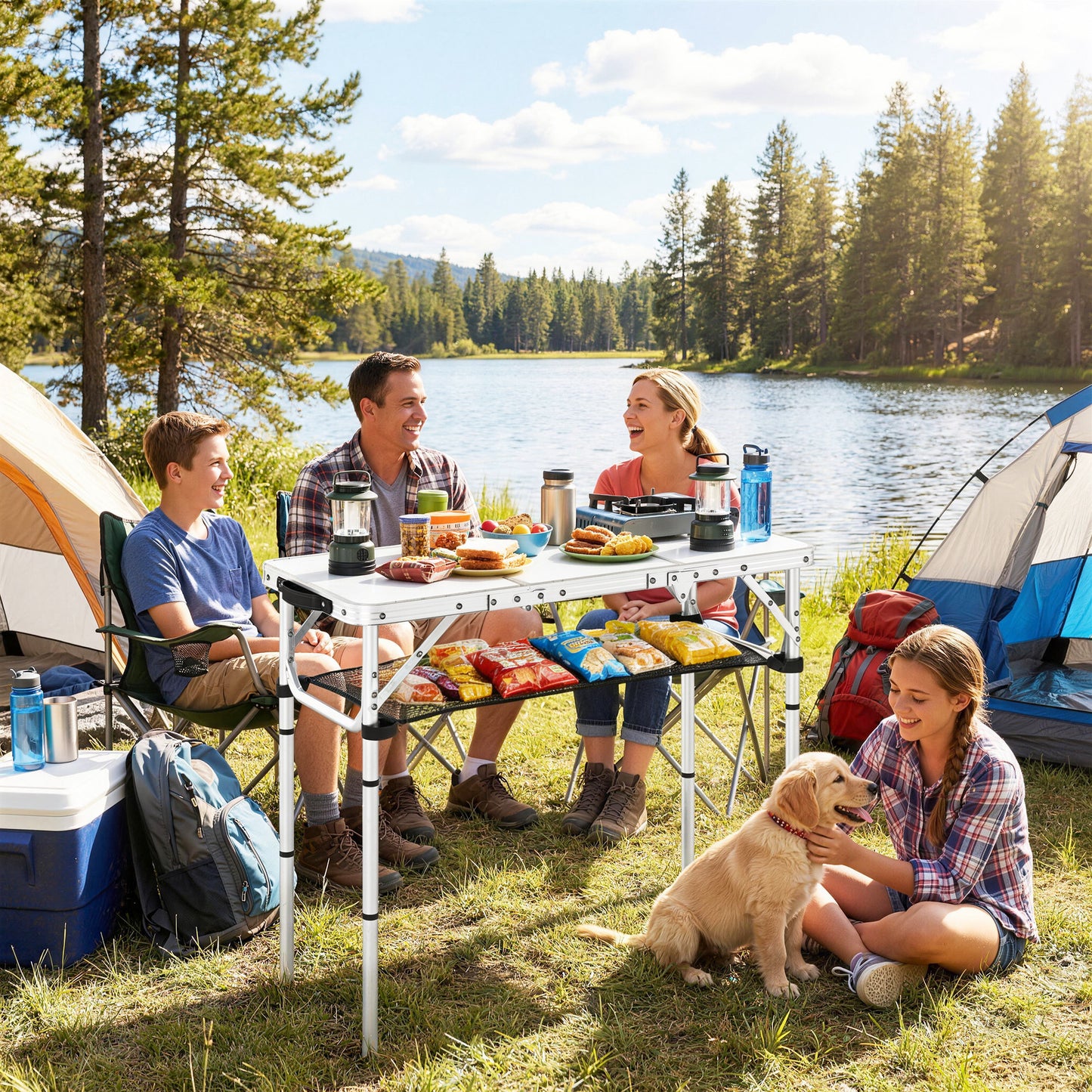 3ft Folding Camping Table, Picnic Table with Mesh Storage Layer