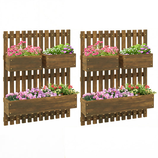 Set of 2 Wall-mounted Wooden Garden Planters with Trellis