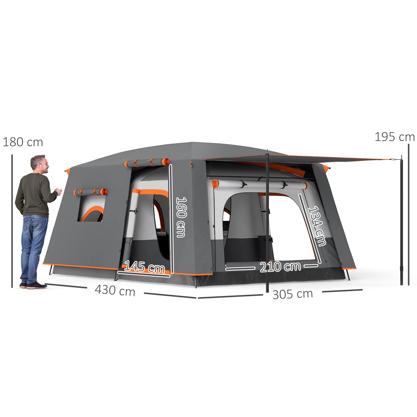 5 Man Camping Tent, Double Layer Tunnel Tent with Porch