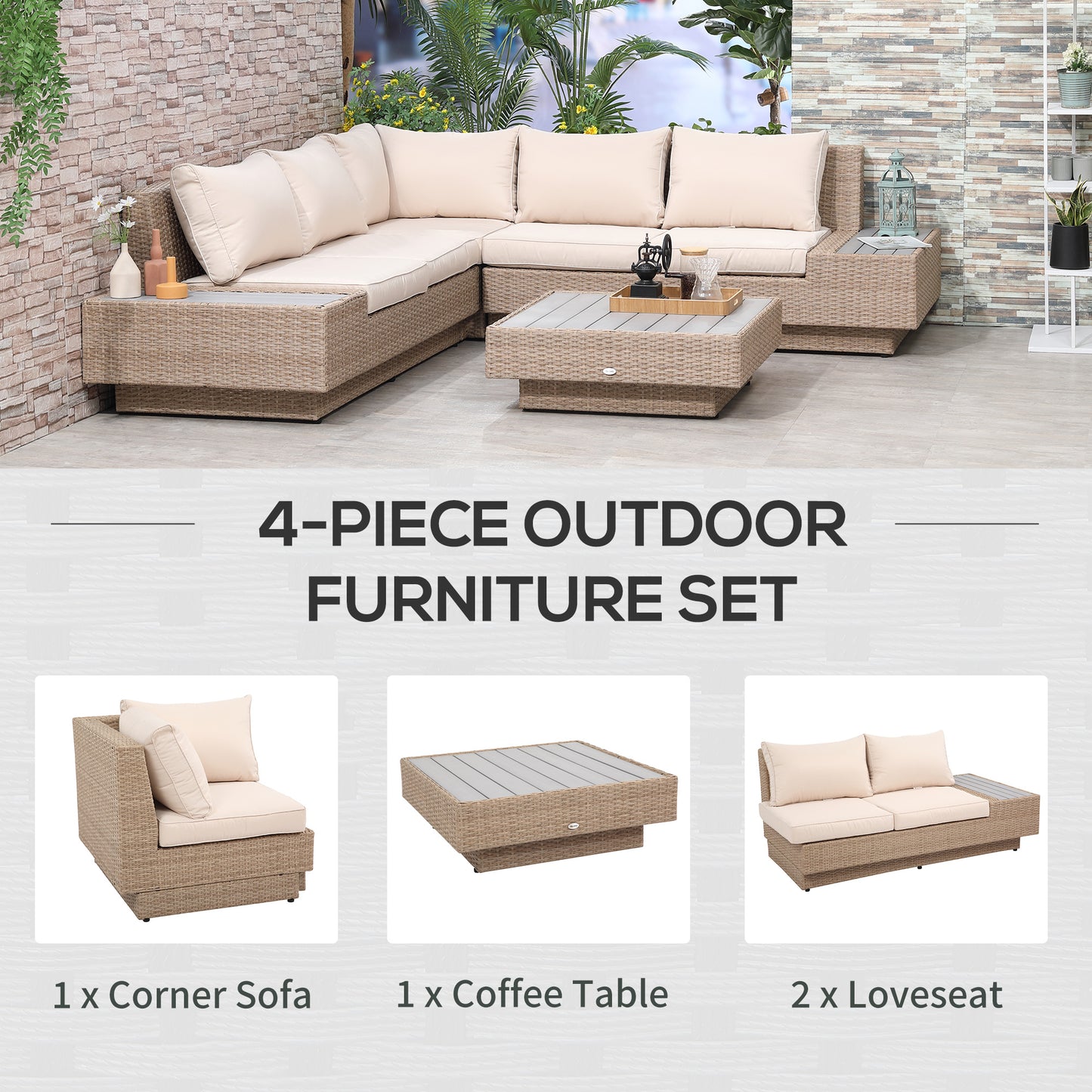 4 Pieces Rattan Garden Furniture Set (4)