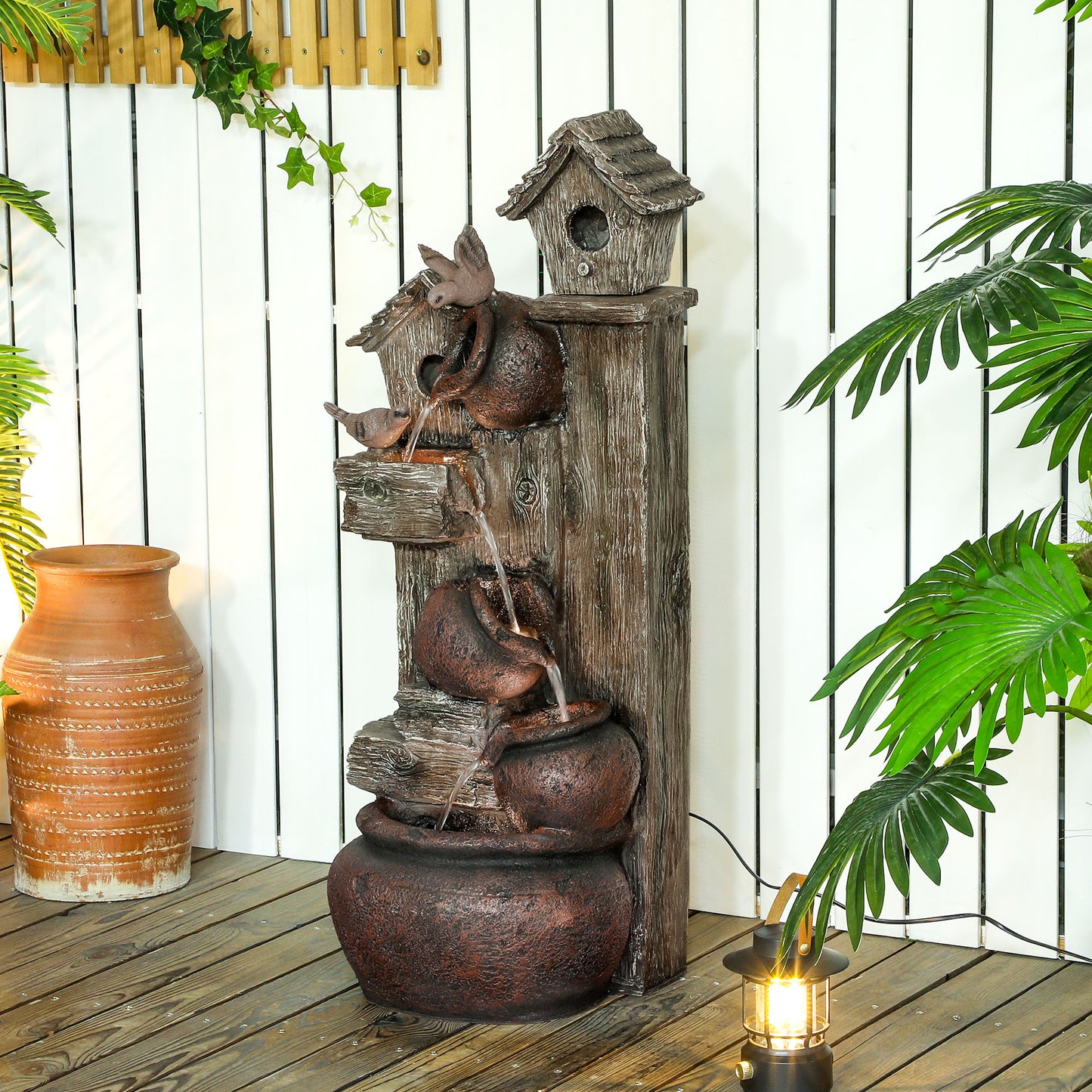 2-in-1 Waterfall Fountain with Birdhouse