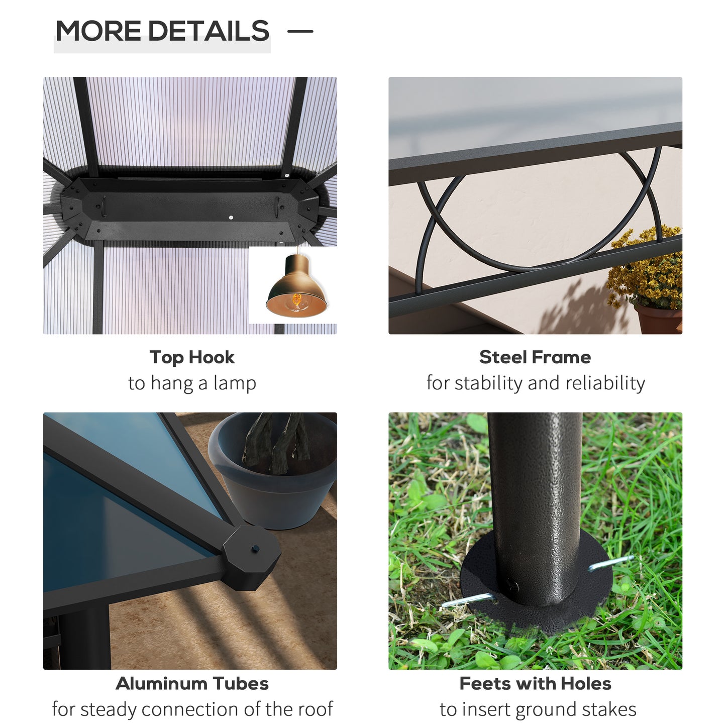 Hardtop Gazebo Garden Pavilion with UV Resistant Polycarbonate Roof