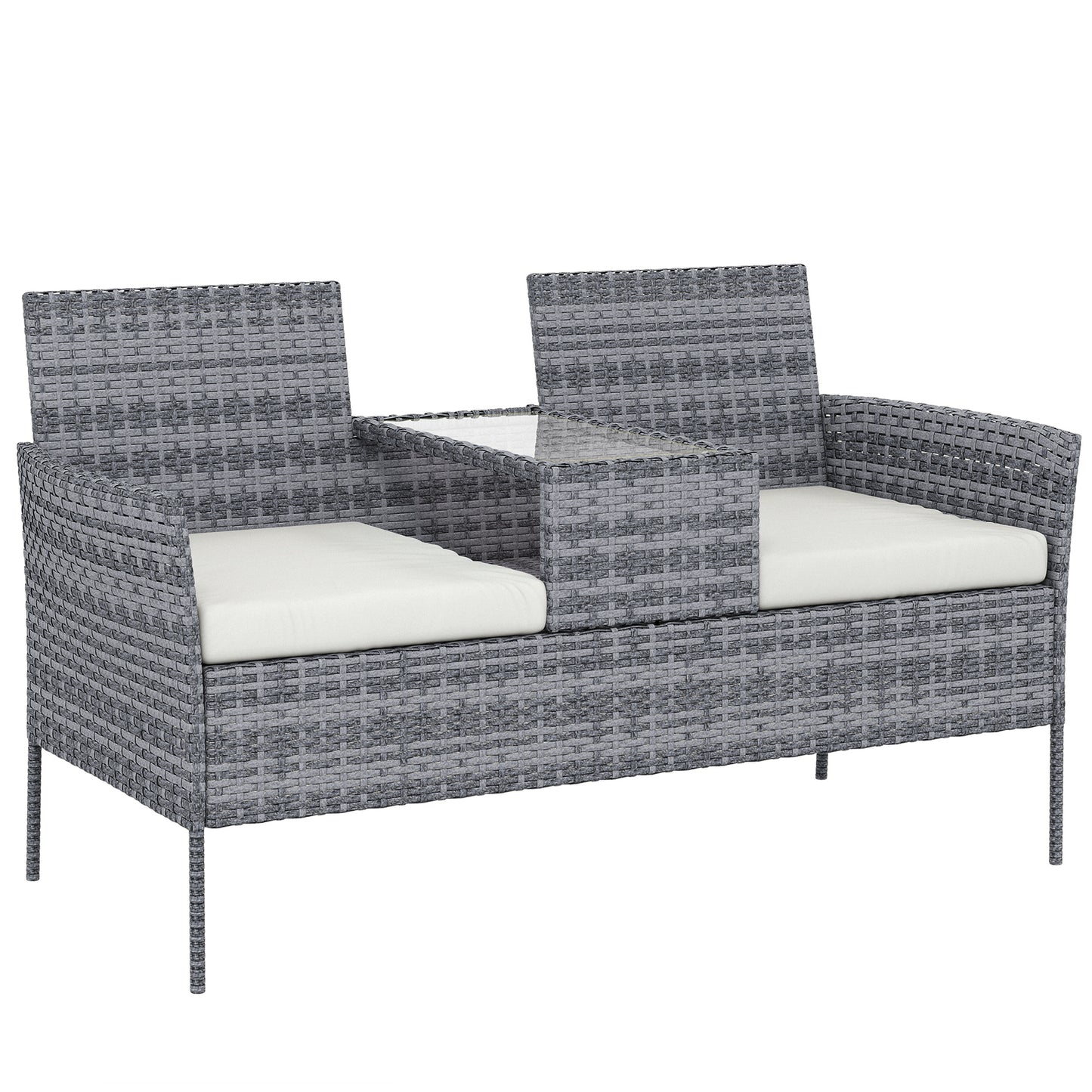 Two-Seat Rattan Chair, with Middle Table