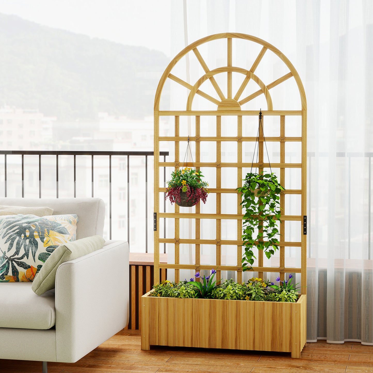 Wooden Raised Planter with Trellis