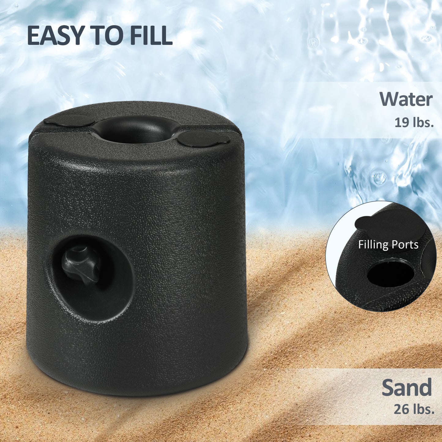 HDPE Tent Weights Set of 4, Canopy Weights, Fill with Water or Sand