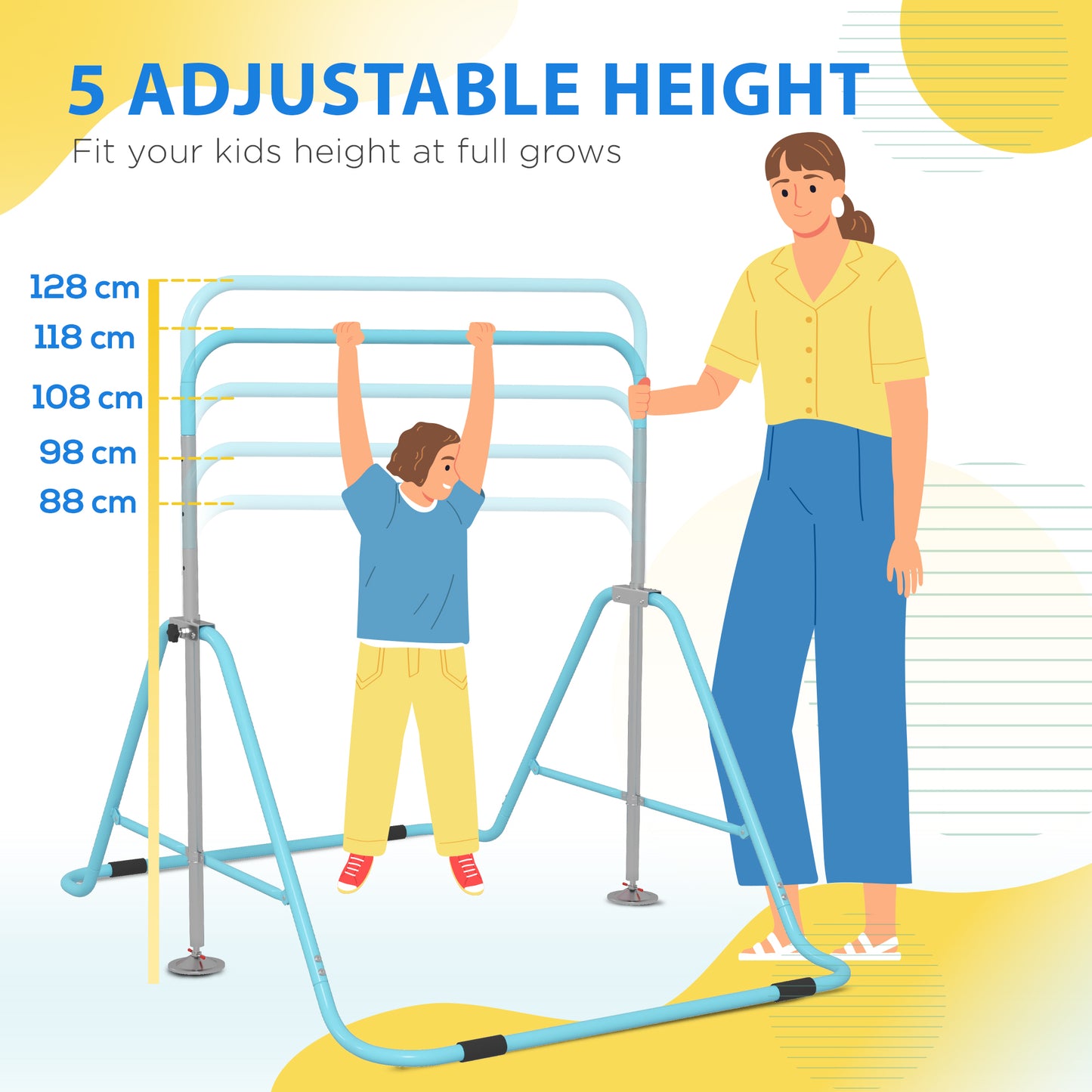 Kids Gymnastic Bar, with Adjustable Height, Foldable Horizontal Bars