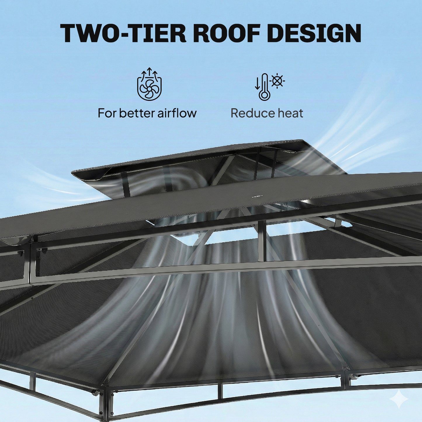 3 x 3 m Gazebo, Garden Gazebo with 2-Tier Roof, Metal Frame
