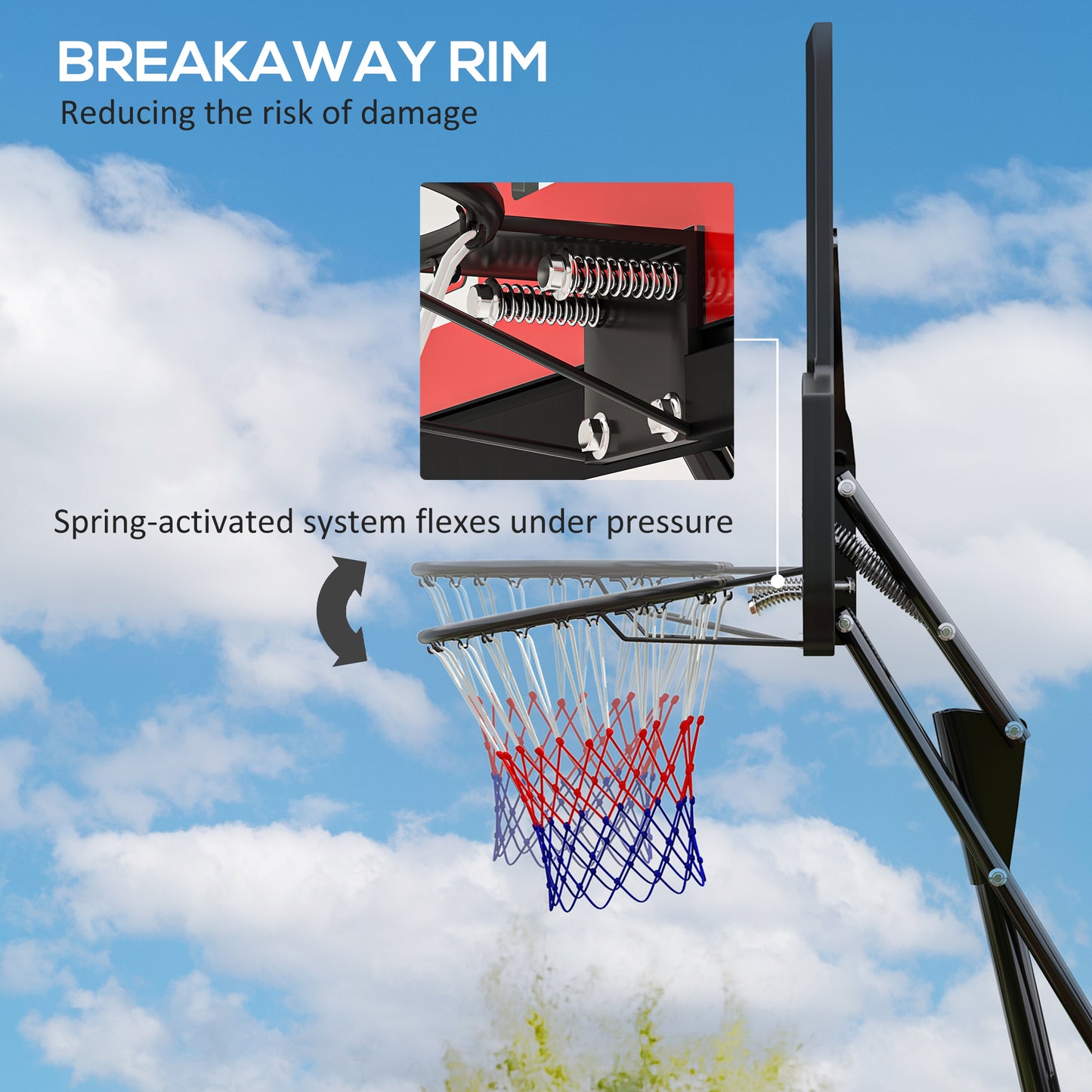 245-305cm Adjustable Basketball Hoop and Stand, with Wheels