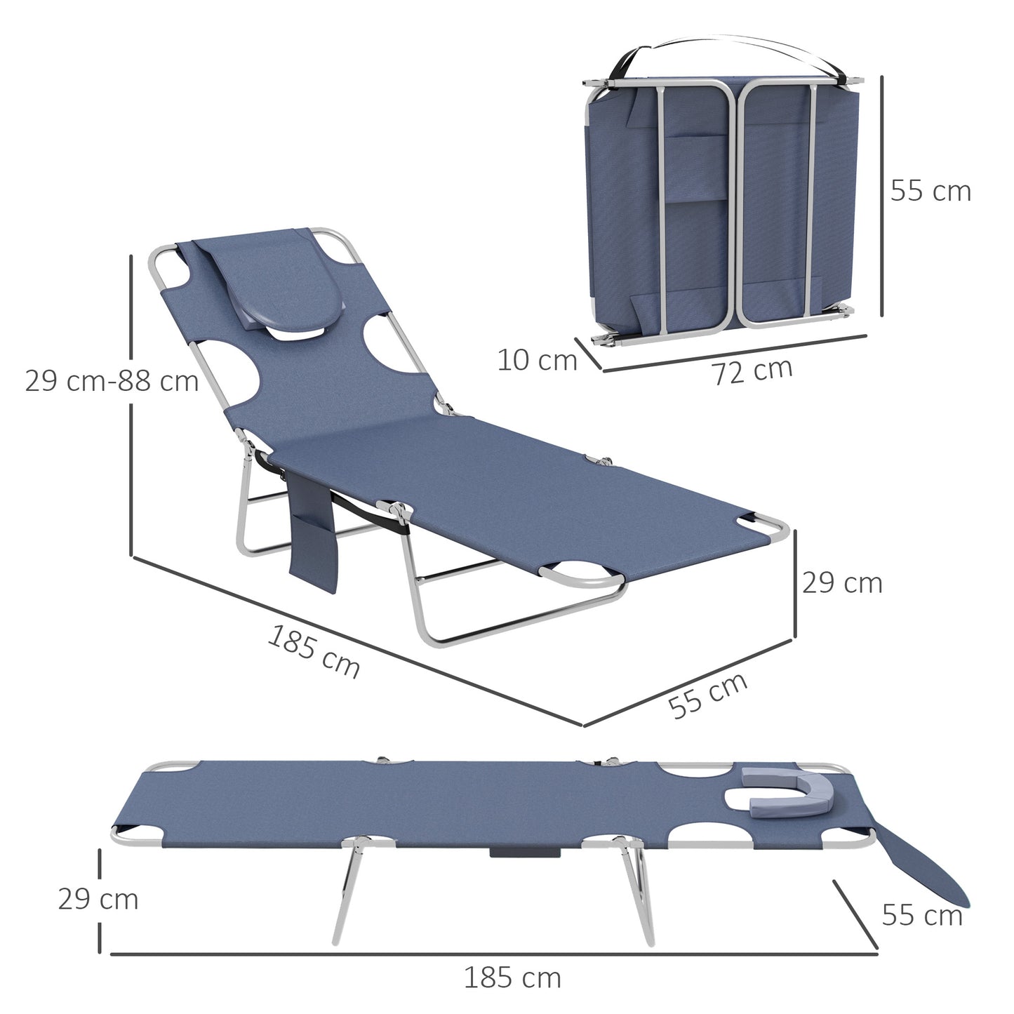 Foldable Sun Lounger Set of 2 with Reading Hole