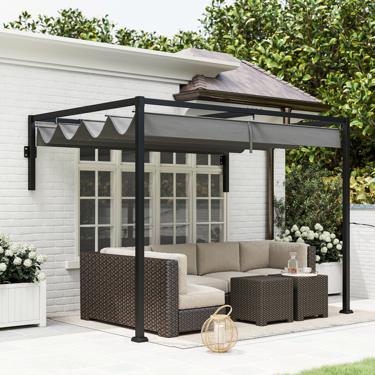 2 x 3(m) Lean To Steel Pergola, with Moving Fabric Canopy