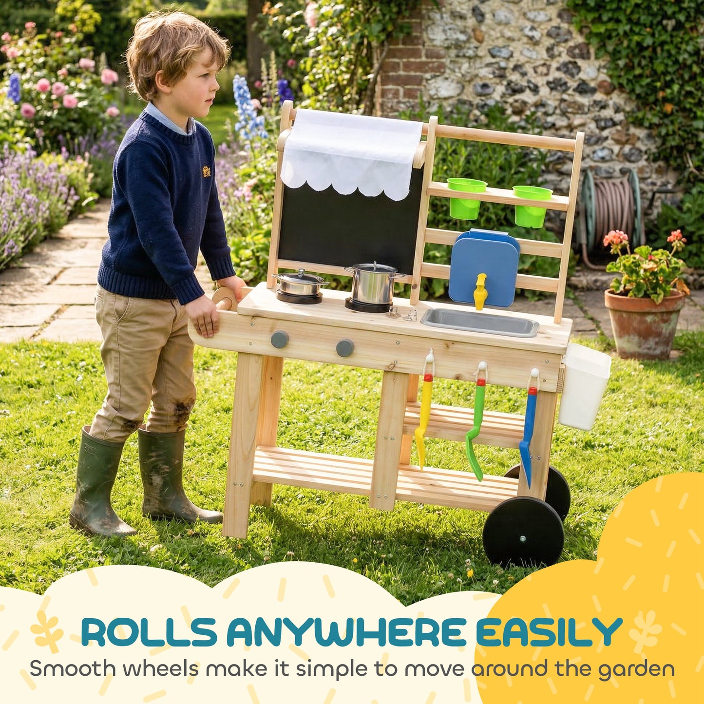 Mud Kitchen with Real Water Faucet Pretend Play Kitchen Playset