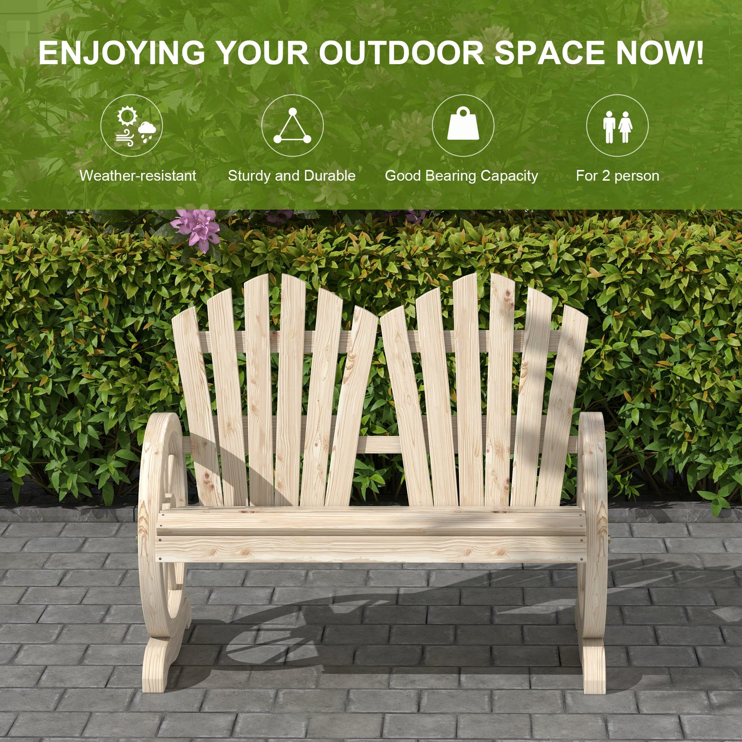 Fir Wood Love Seats with Wheel-Shaped Armrests