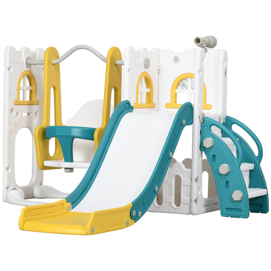 6-in-1 Swing and Slide Set, Kids Playground with Basketball Hoop