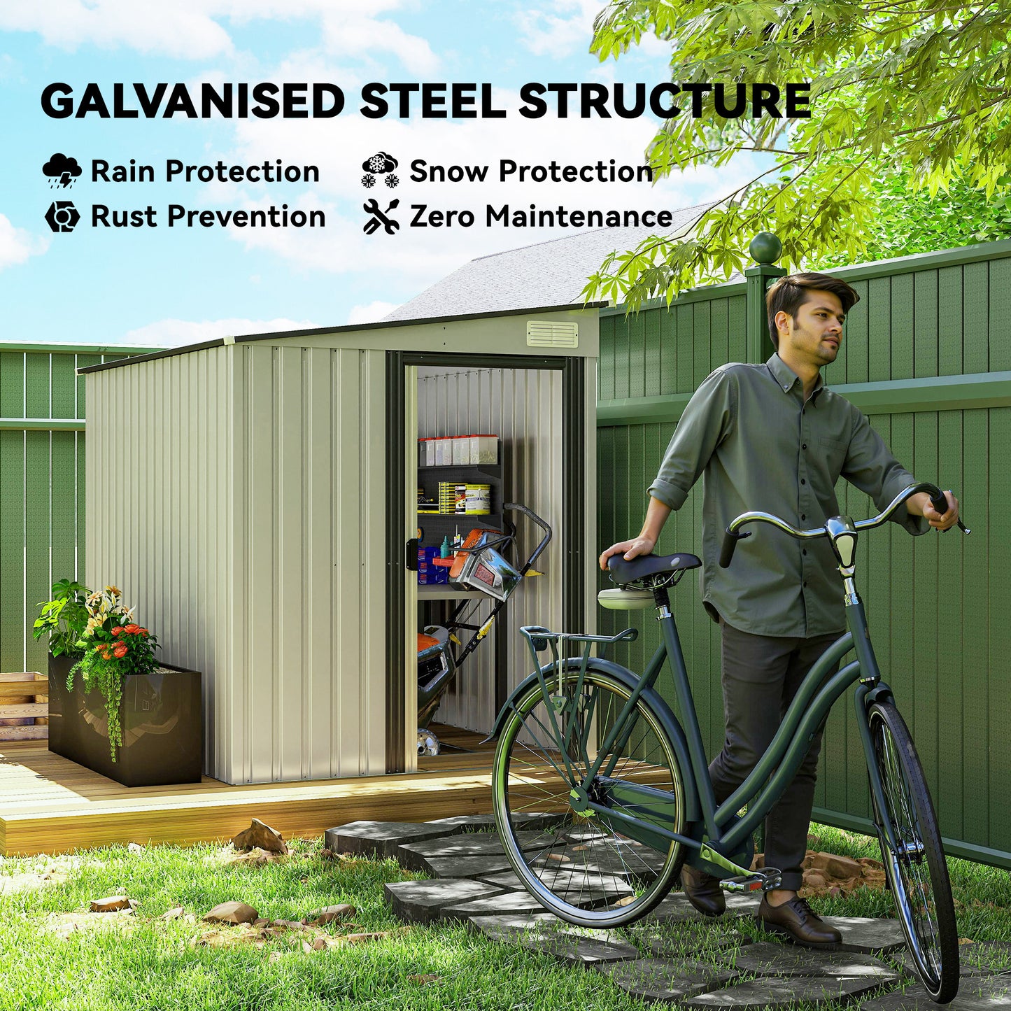 7 x 5ft Galvanised Metal Shed, with Sliding Door