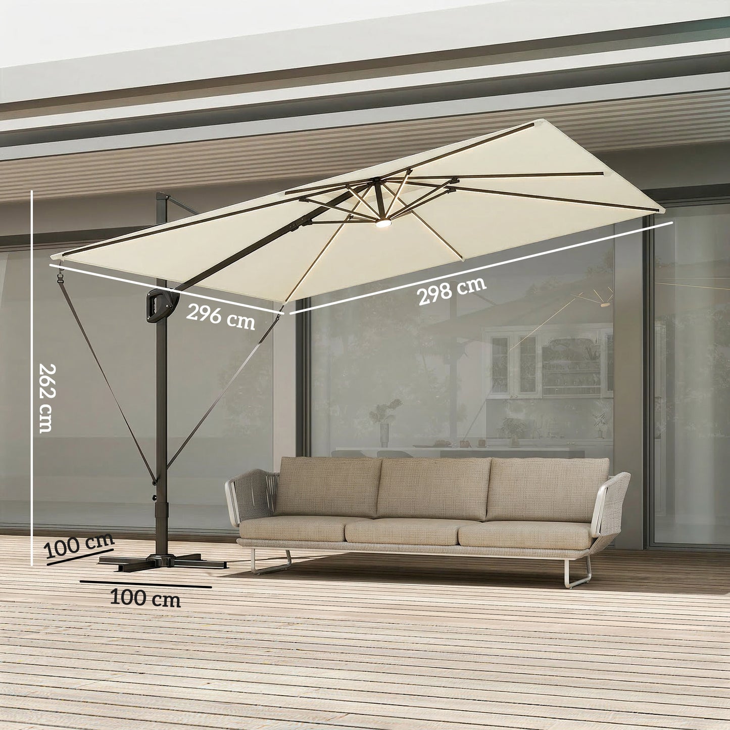 3 x 3 m Garden Cantilever Parasol w/ Light, Cover