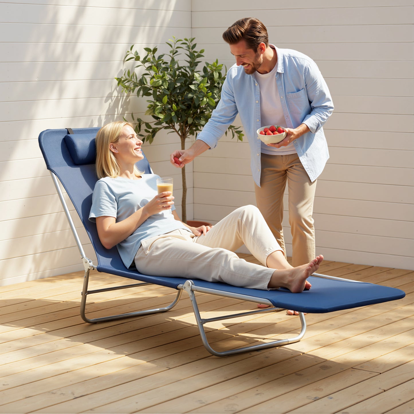 Folding Sun Lounger with Head Pillow