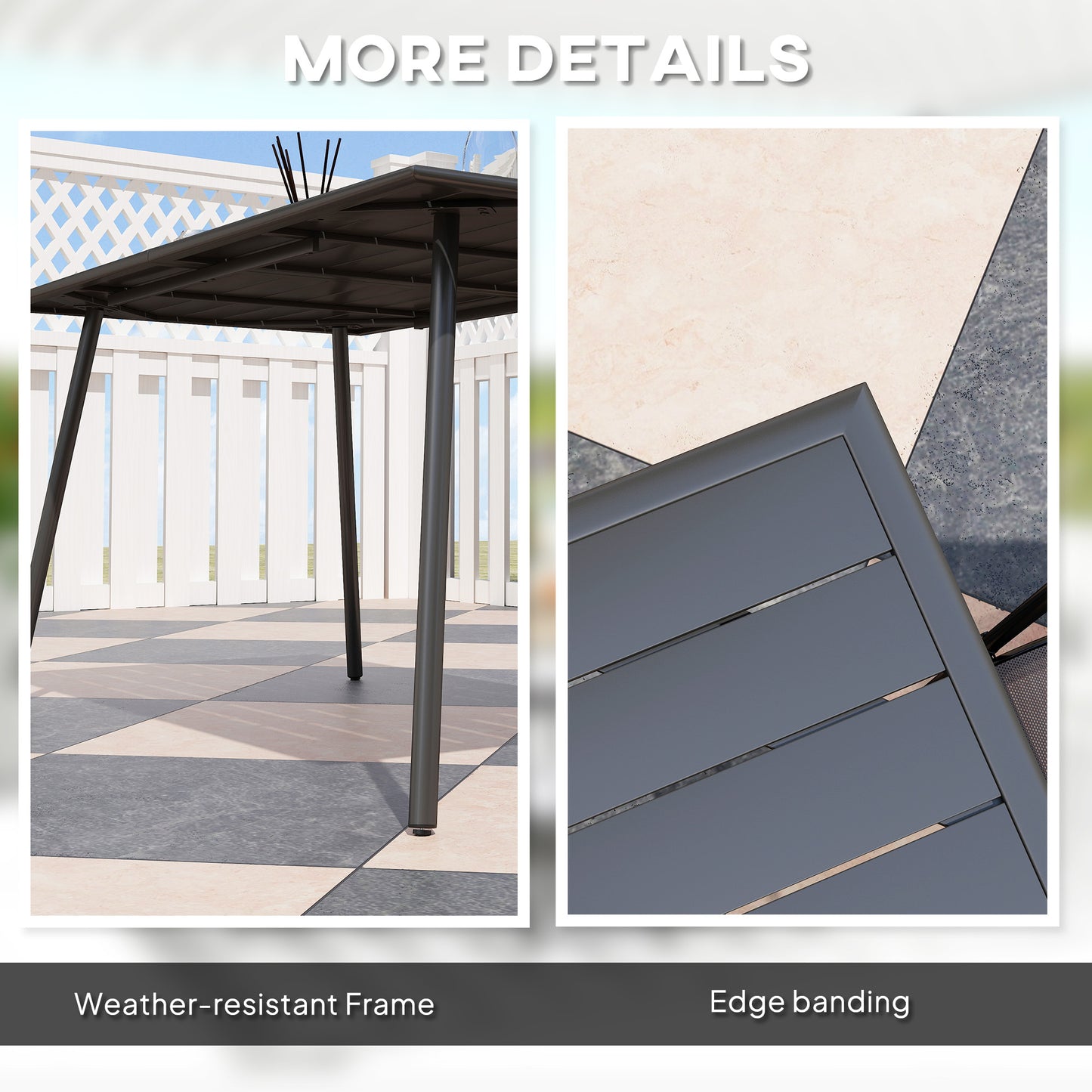 Rectangle Garden Table with Slat Top, Steel Frame