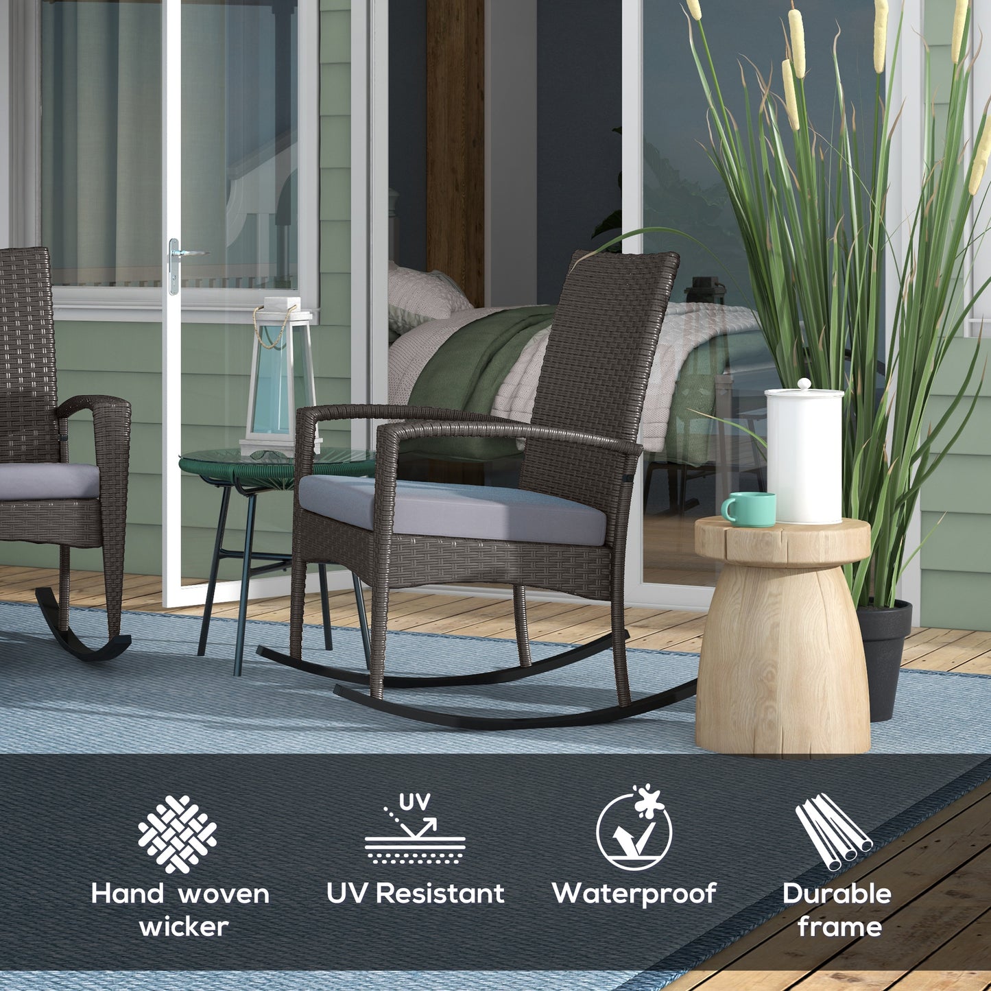Outdoor PE Rattan Rocking Chair Set of 2