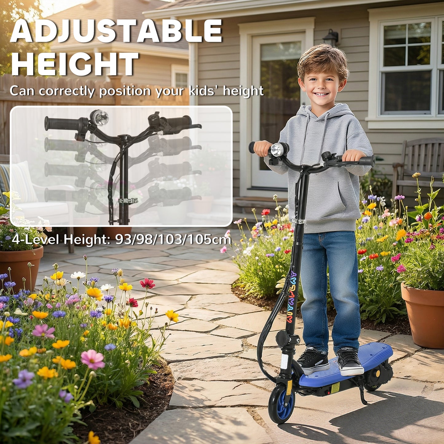 Foldable Electric Scooter, with LED Lights, for Ages 7-14 Years