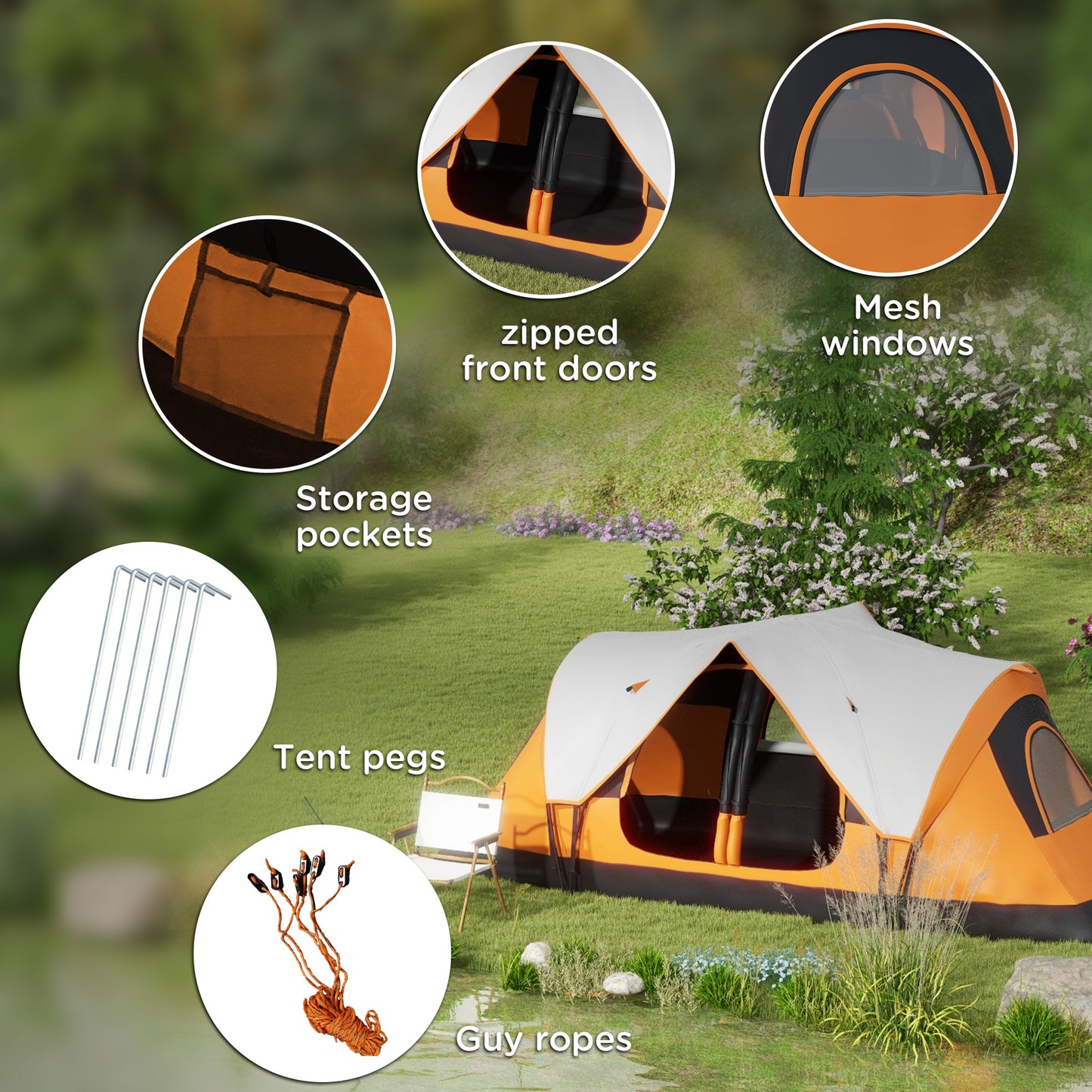 Six-Man Tent, with Two Rooms, Small Rainfly and Accessories