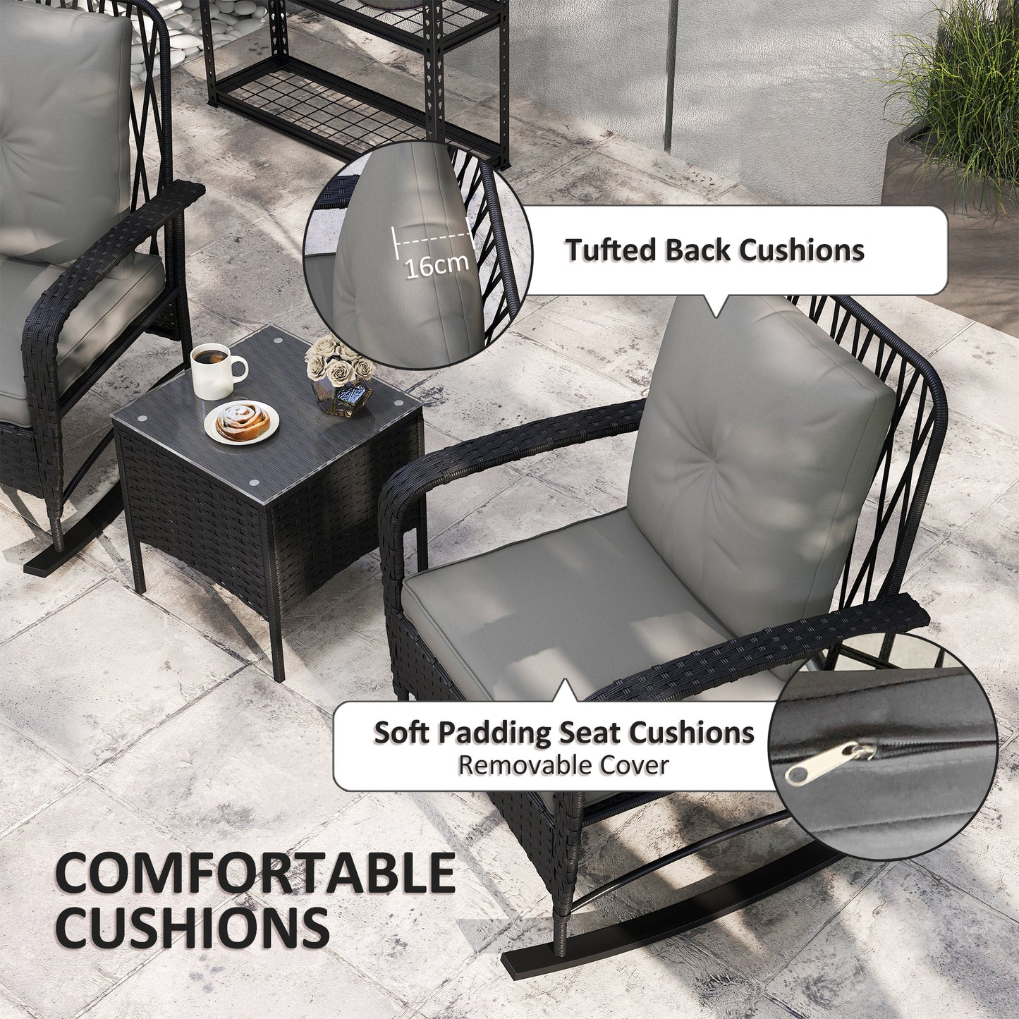 Three-Piece Rocking Chair Rattan Bistro Set