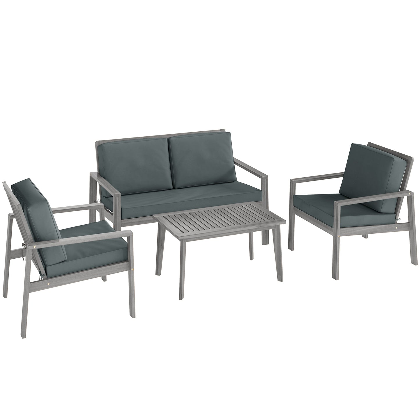 4-Piece Wooden Garden Furniture Set with Cushions