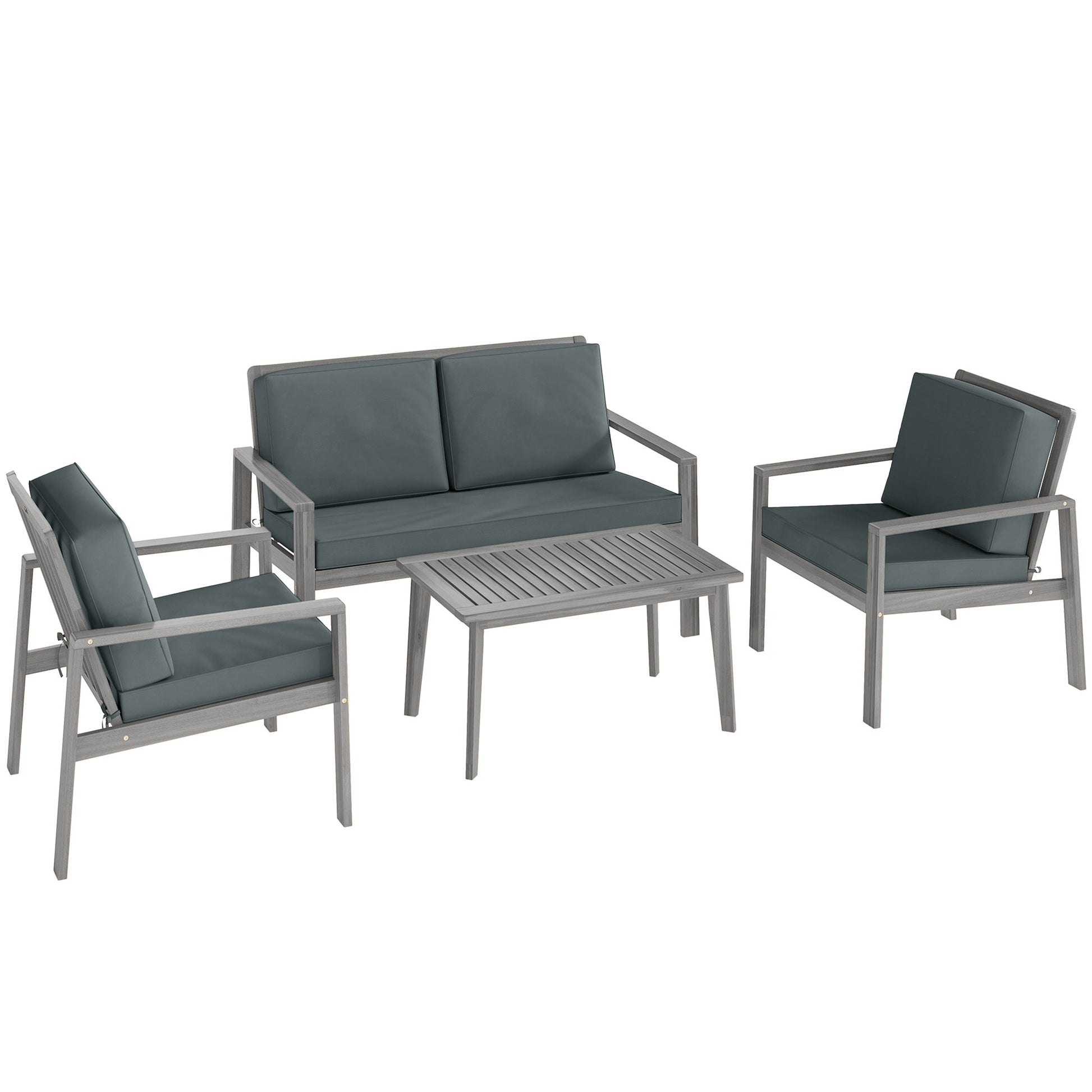 4-Piece Wooden Garden Furniture Set with Cushions