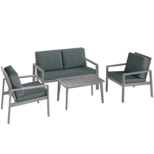 4-Piece Wooden Garden Furniture Set with Cushions
