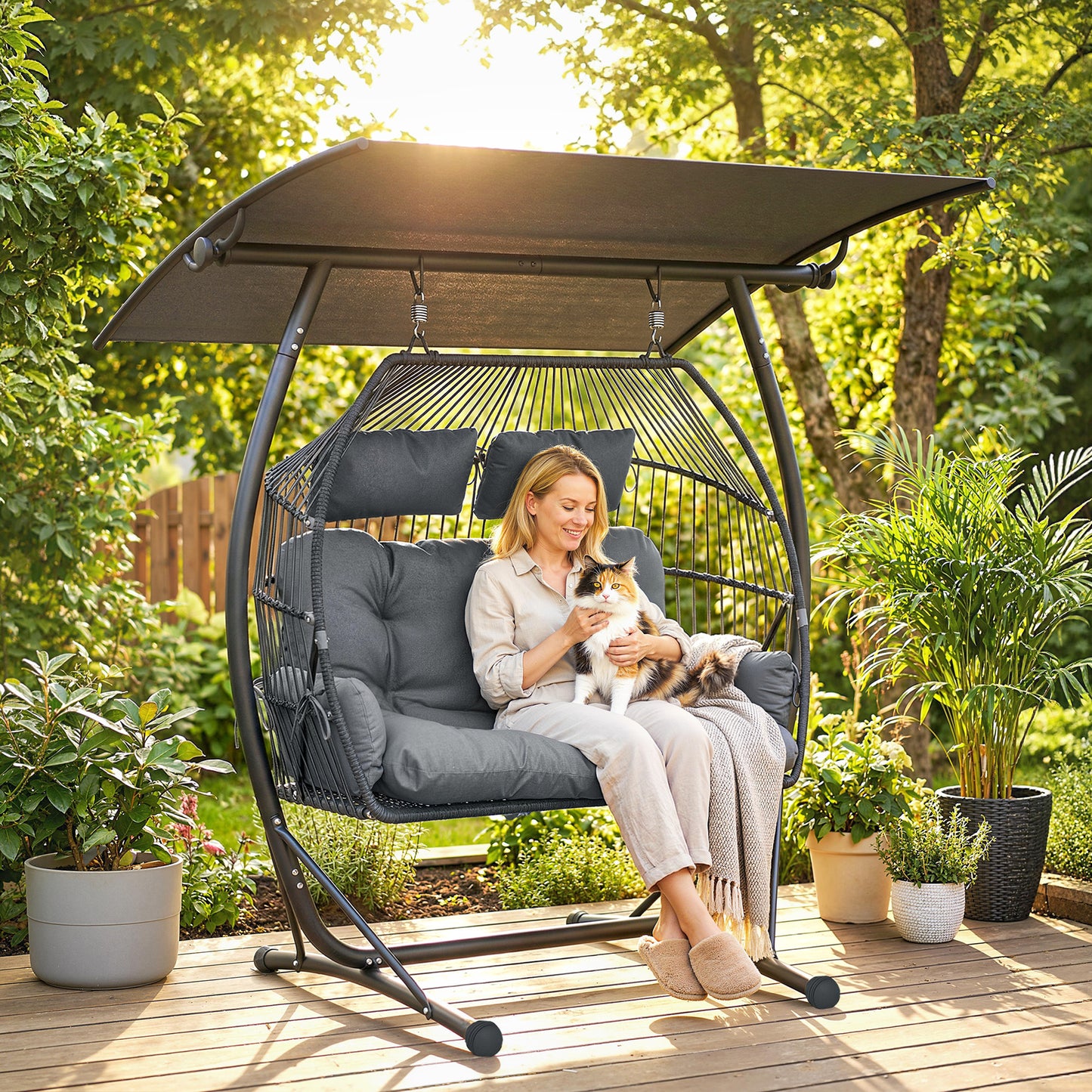 Double Hanging Egg Chair with Canopy