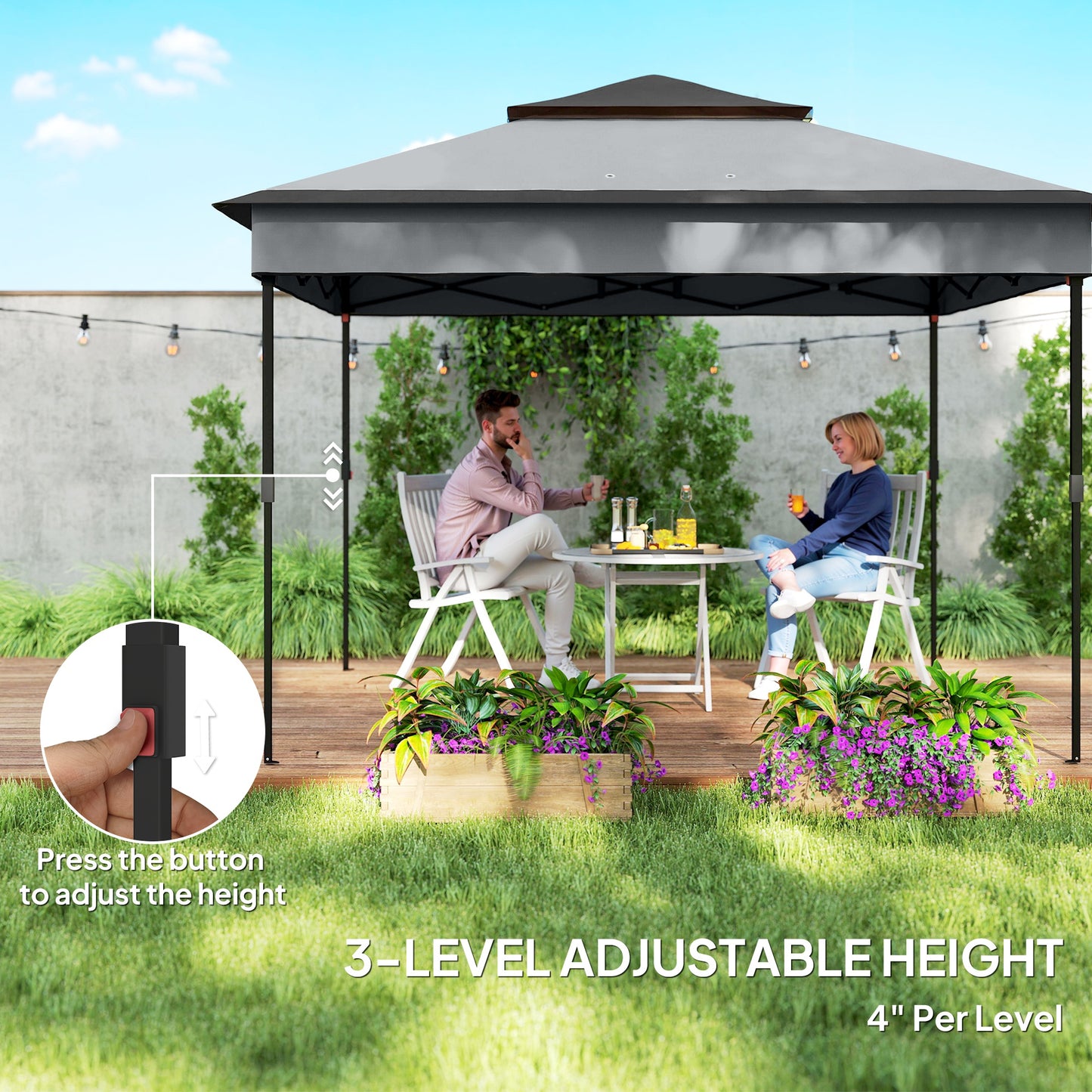 3 x 3(m) Pop Up Gazebo, Height Adjustable Instant Event Shelter