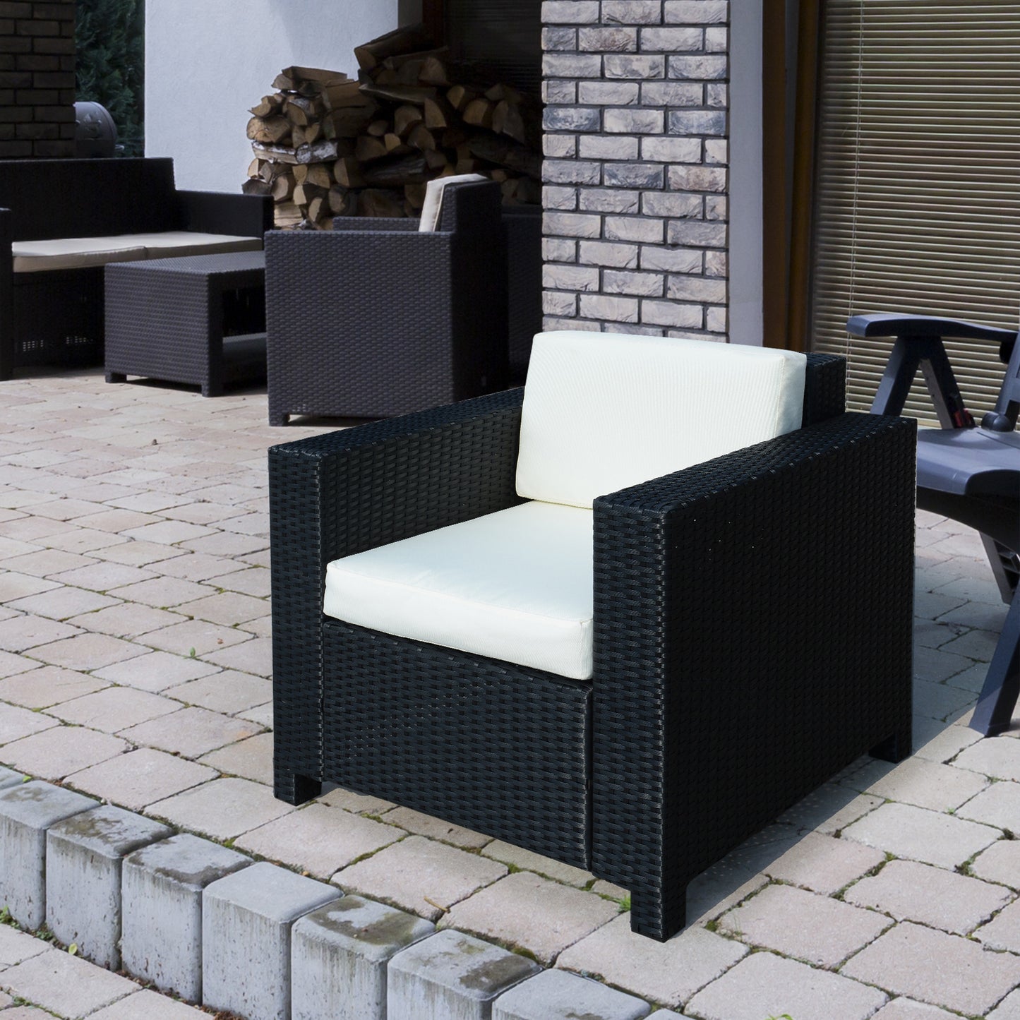 Single Seater Rattan Chair Sofa with 10 cm Thick Padded Cushion