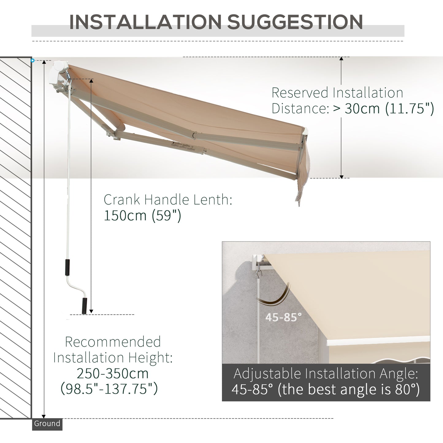 3.5M x 2.5M Manual Awning Canopy Retractable Sun Shade Shelter