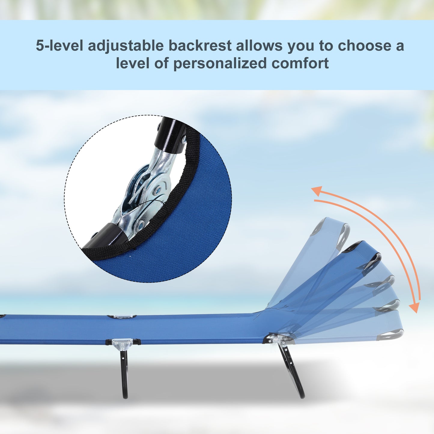 2 Piece Foldable Sun Loungers with 5-Position Adjustable Backrest