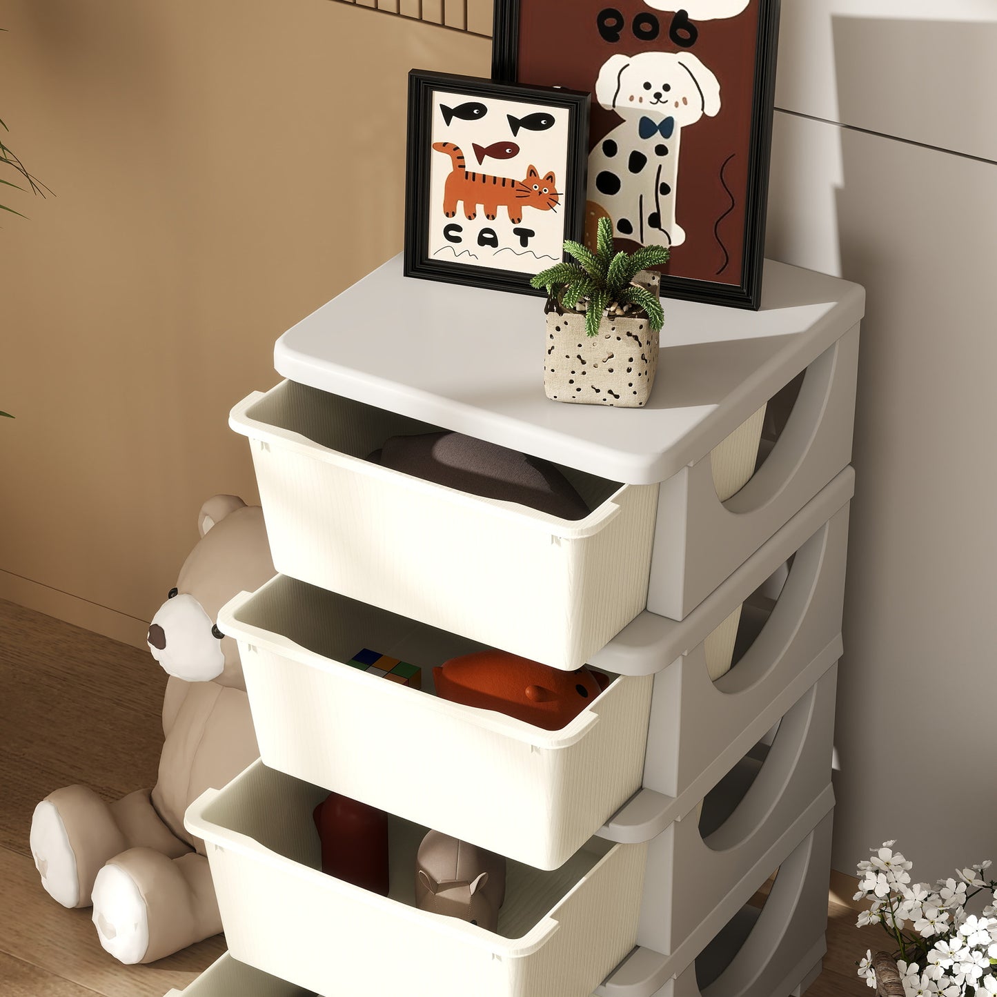 Four-Tier Kids Storage Boxes, with Four Drawers