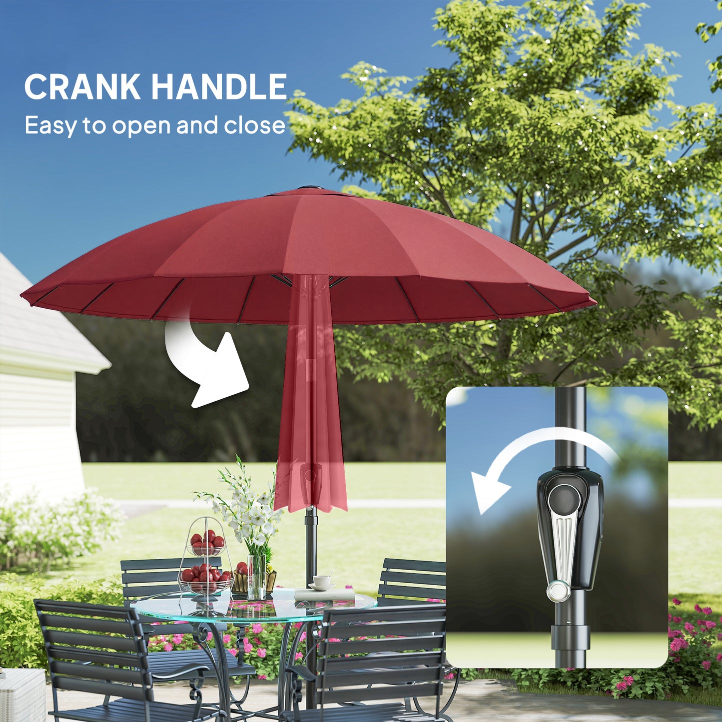 2 m Shanghai Garden Parasol Umbrella with 16 Fibreglass Ribs