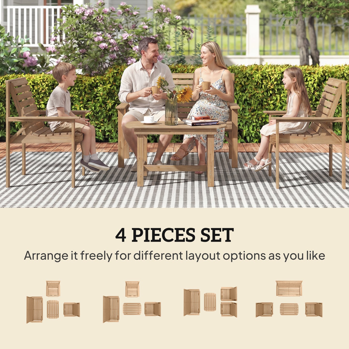 4 Piece Wooden Garden Furniture Set
