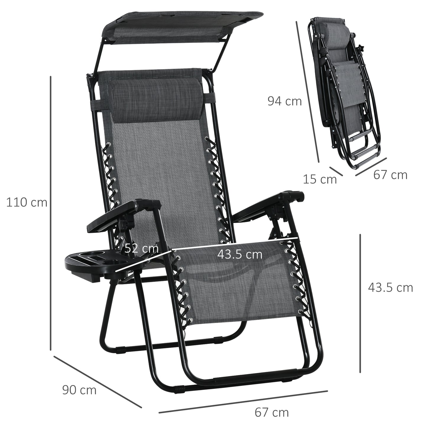 2 Piece Foldable Reclining Garden Chair with Headrest