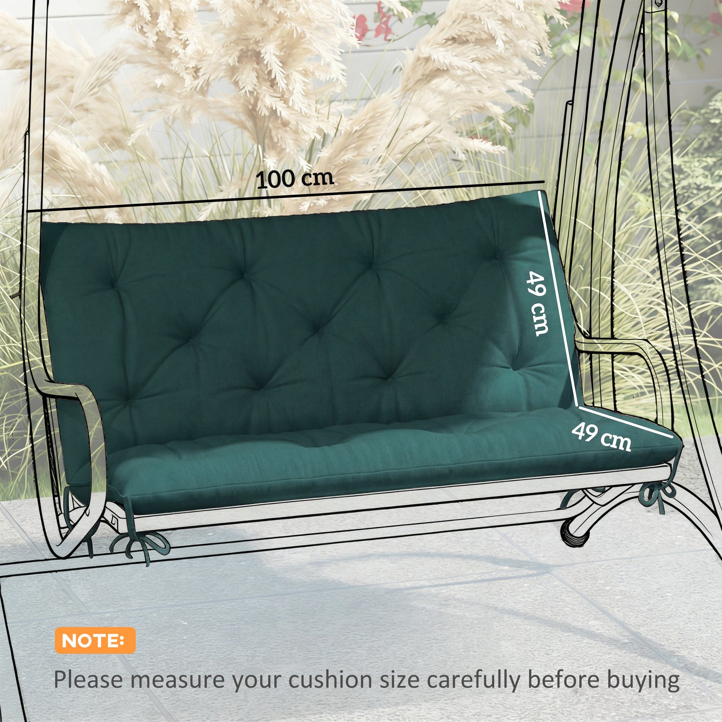 2 Seater Bench Pad, Garden Chair Cushion with Back and Ties