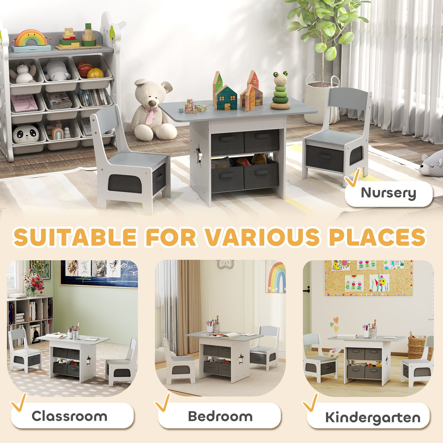 Kids Table and Chair Set, Toddler Table and 2 Chairs Set